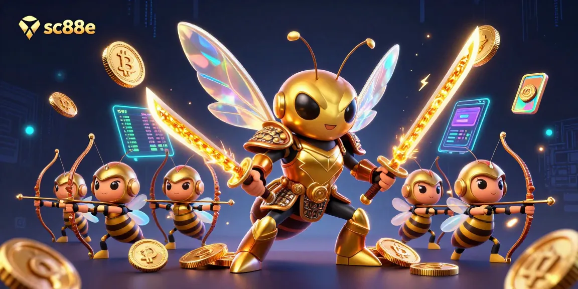 Experience gaming action with sc88e in a vibrant 3D illustration featuring crypto casino elements.