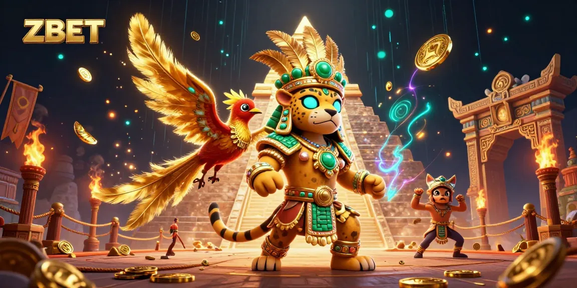 ZBET offers an immersive 3D illustration highlighting exciting gambling elements, featuring vibrant colors and dynamic characters.